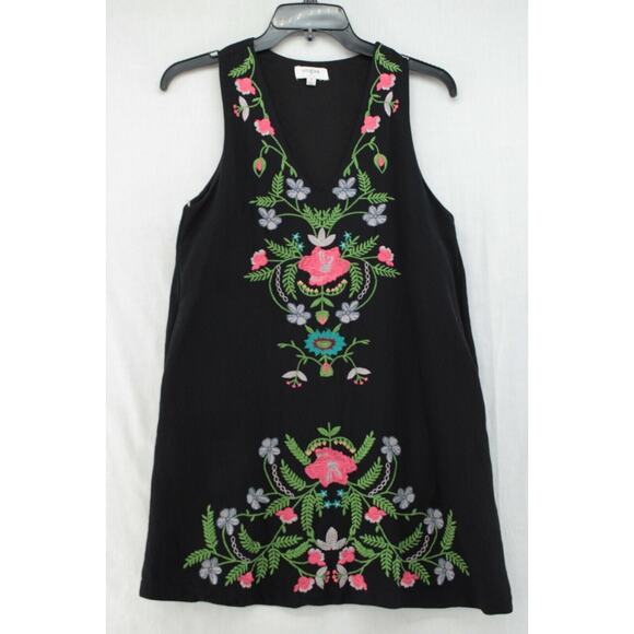 Umgee Dress Women's Small Black Boho Floral Embroidered Lined Sleeveless USA - Picture 1 of 9